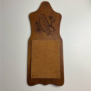 Vintage Brown Wooden Owl Wall Art with Cork Board